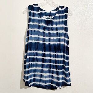 Johnny‎ Was Pete & Greta Tie Dye Sleeveless Tank Top in Blue & White Stripe